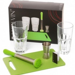 SET COCKTAIL MOJITO PILON PLANCHE 2 VERRES LUDI-VIN