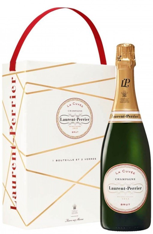 LAURENT PERRIER BRUT CHAMPAGNE 1 BOUTEILLE + 2 VERRES 75CL